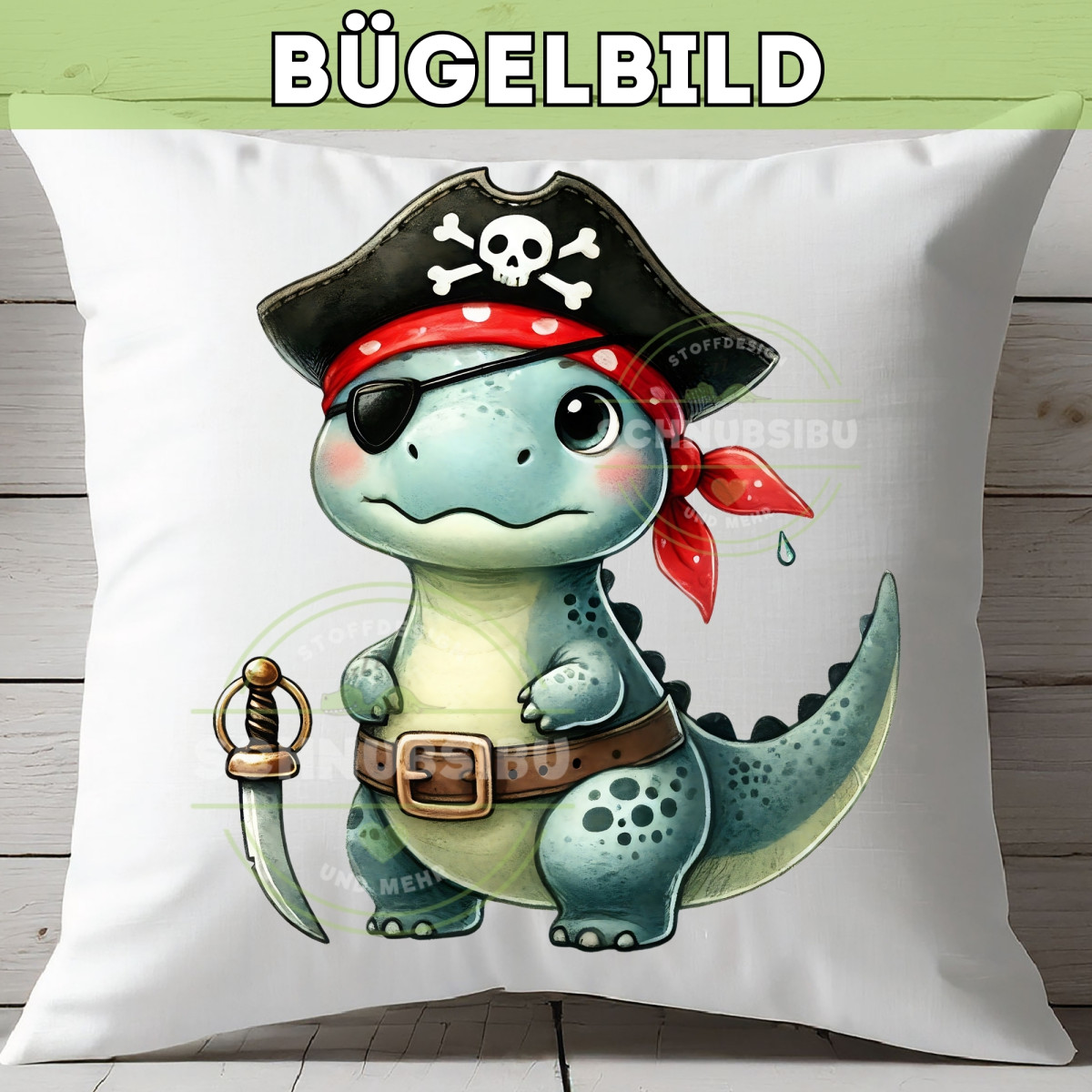 Bügelbild Niedlicher Dino Pirat